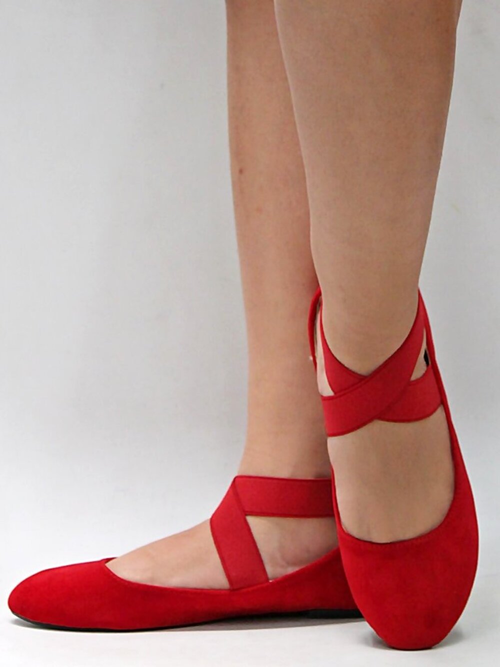 New Red Elastic Cross Mary Jane Ballet Flats
